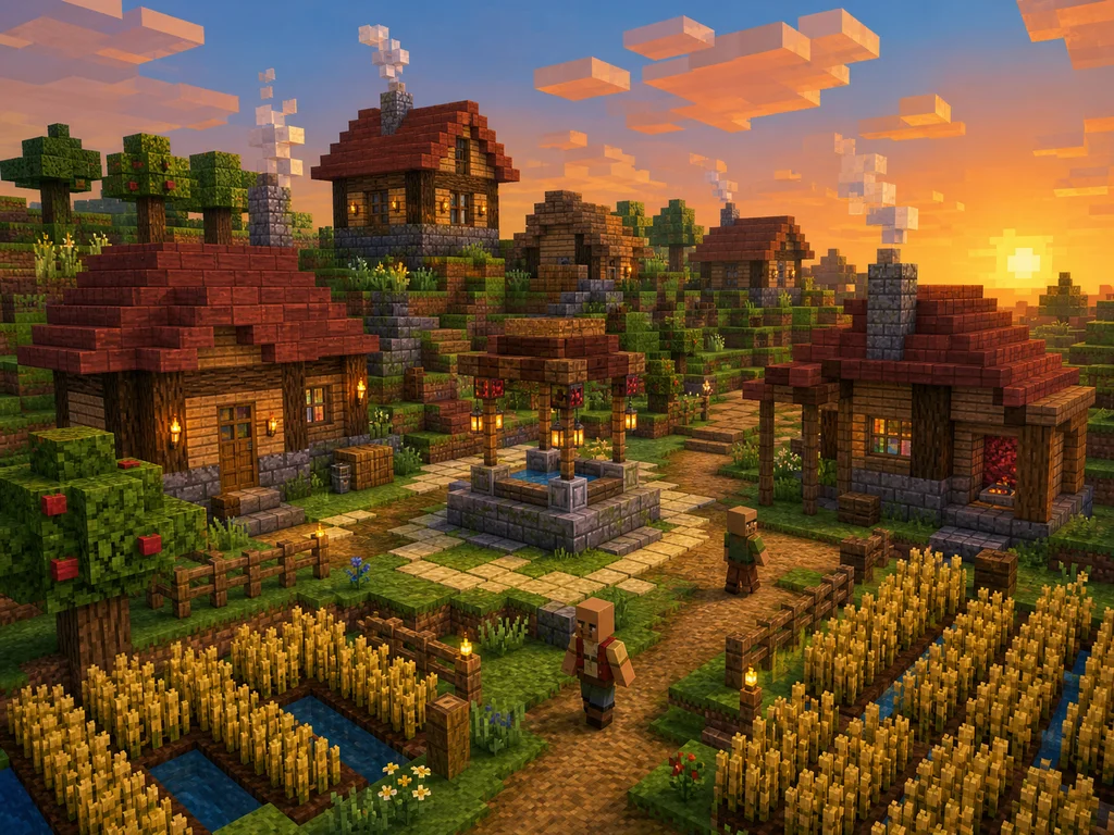 黄金時の voxel 村と農地